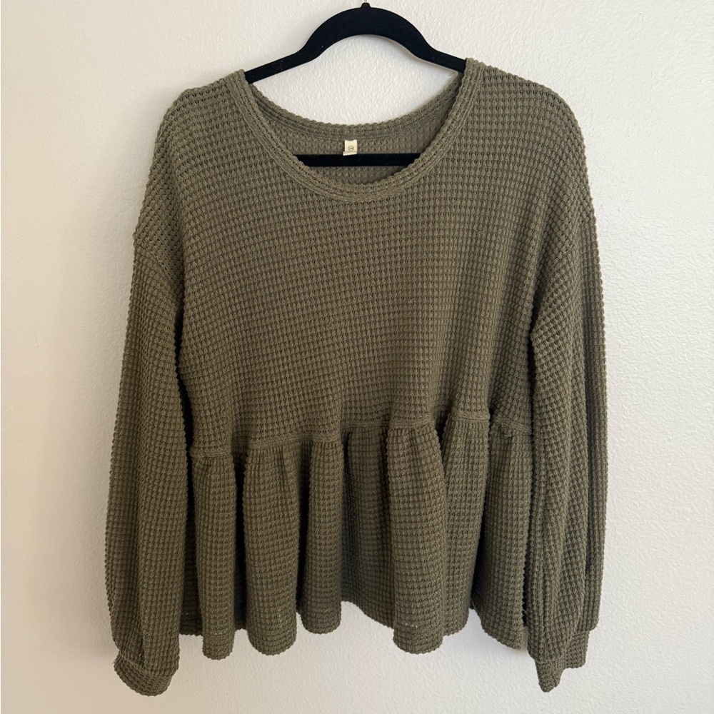 Wishlist Sage Waffle Knit Top